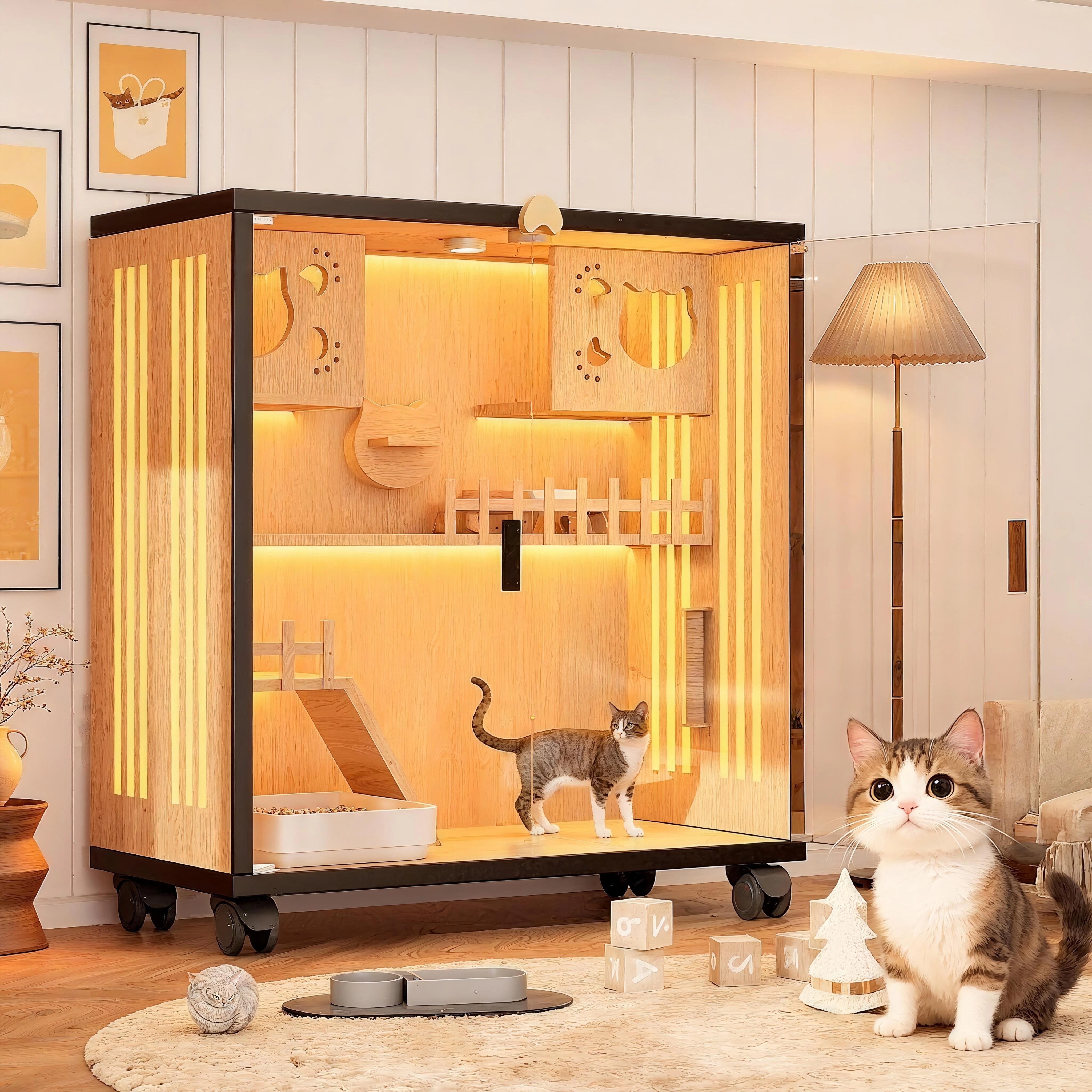 猫别墅家用室内猫窝超大自由空间猫笼子豪华实木猫屋四季通用猫房