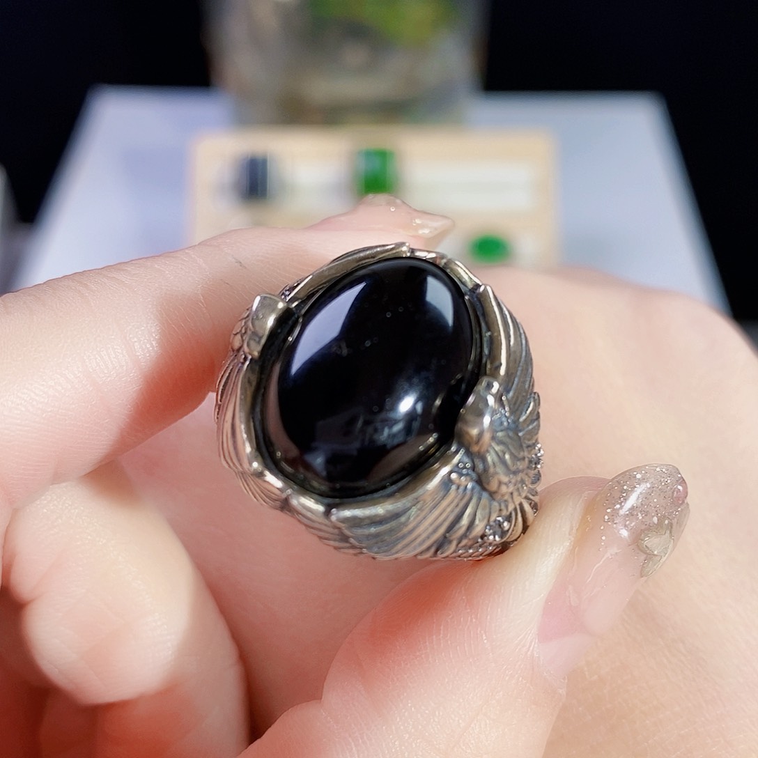 玛瑙/玉髓戒指银S925镶嵌