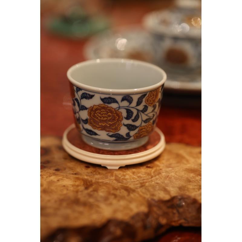 又见春风  青花釉里红 金玫瑰 直口杯 陶瓷  景德镇 描金