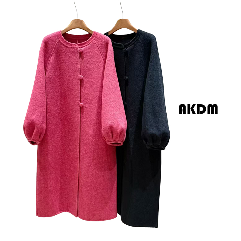 AKDM澳州羊毛天丝羊驼绒毛呢大衣减龄时尚女装75270
