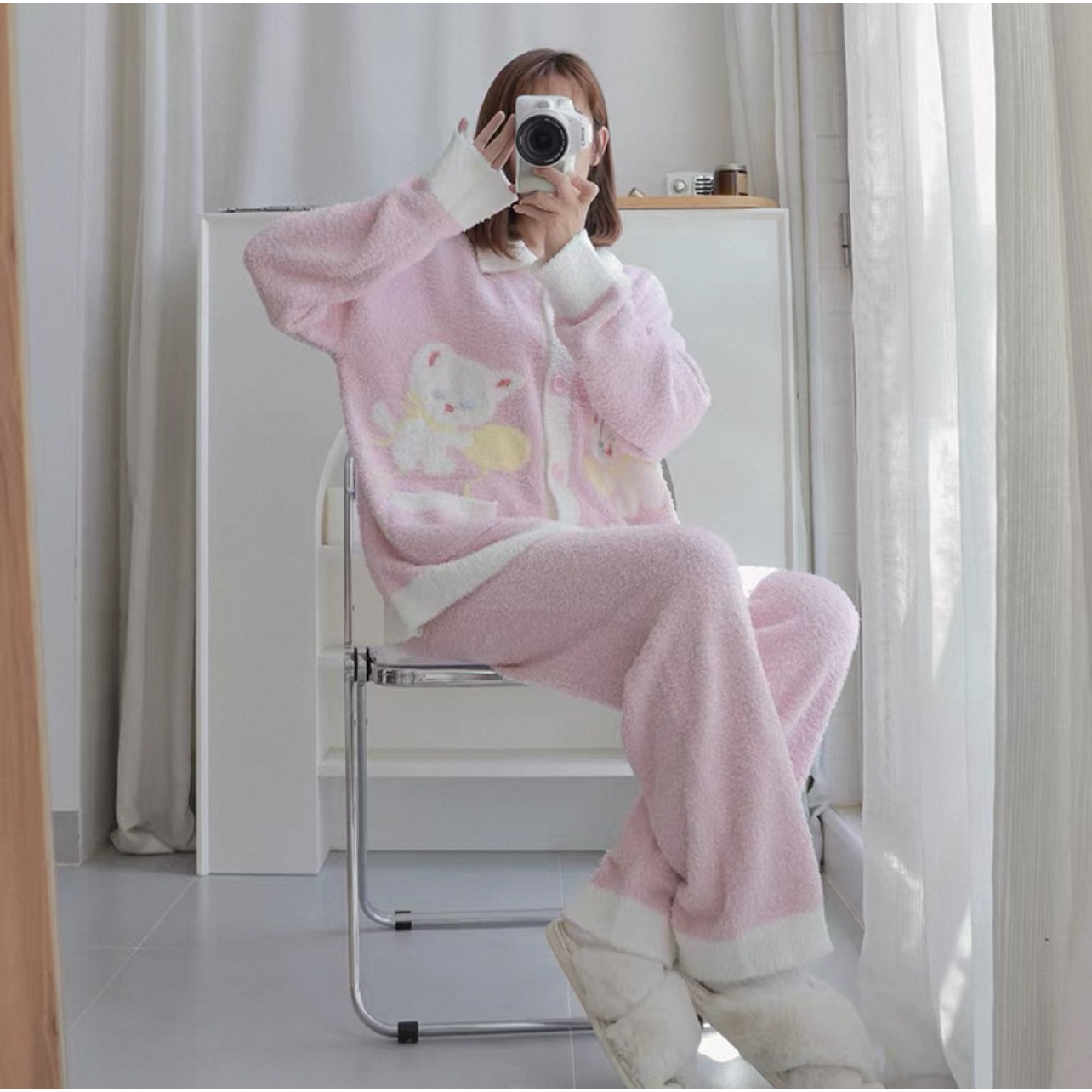 103-冬季女士软绵绵多巴胺小猫开衫家居服套装