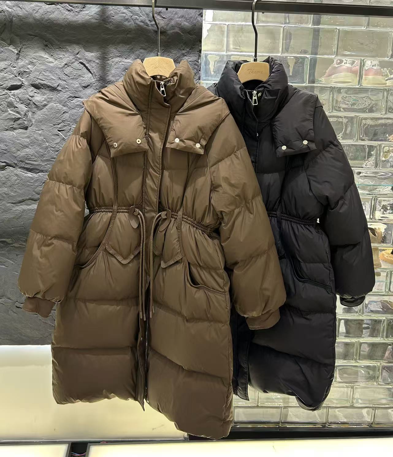 9039-31482 纯色中长款设计师冬季休闲羽绒服外套