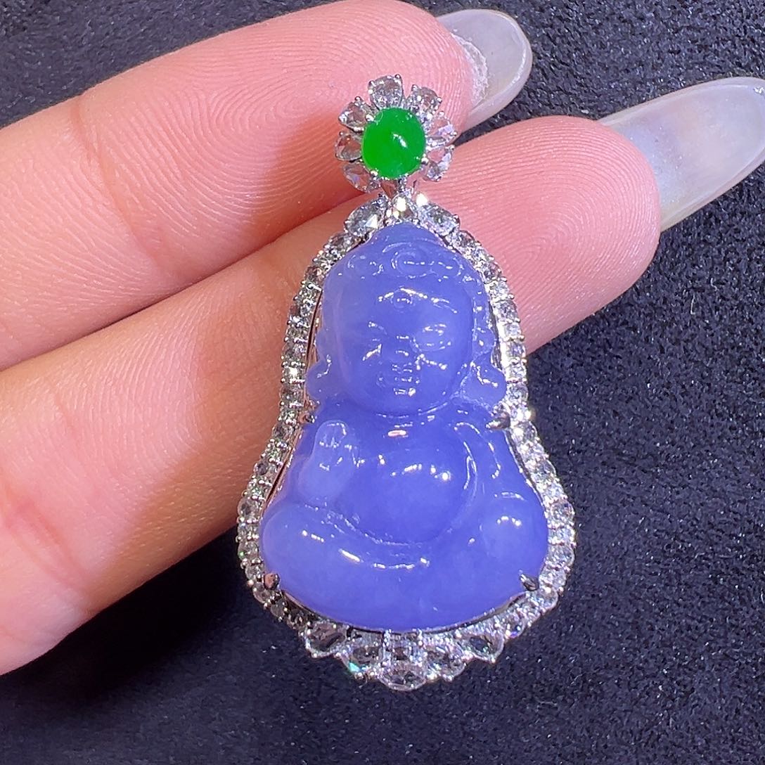 翡翠18K金镶嵌颈饰宝宝佛