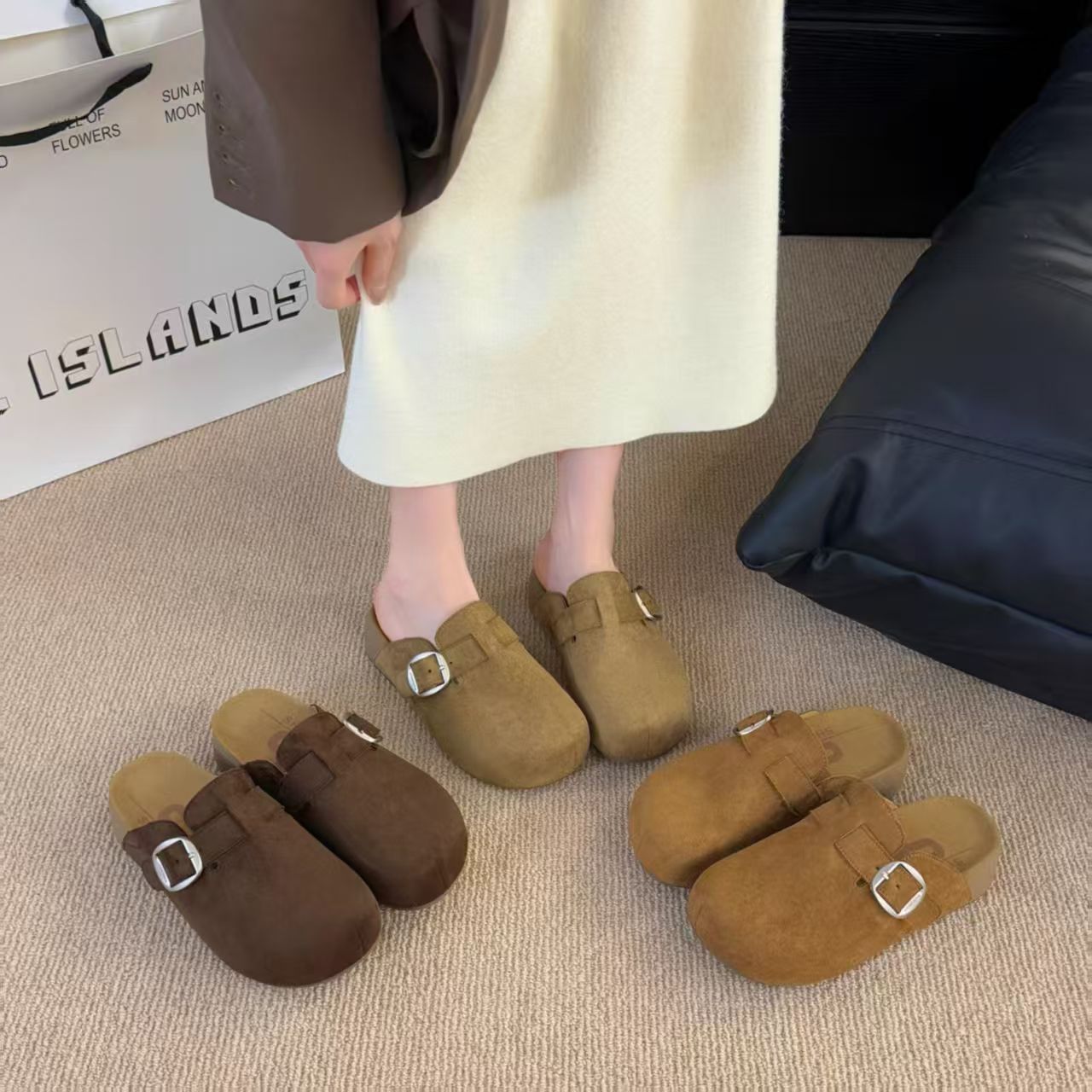 厚底内增高勃肯鞋包头半拖鞋女外穿新款一脚蹬博肯单鞋791