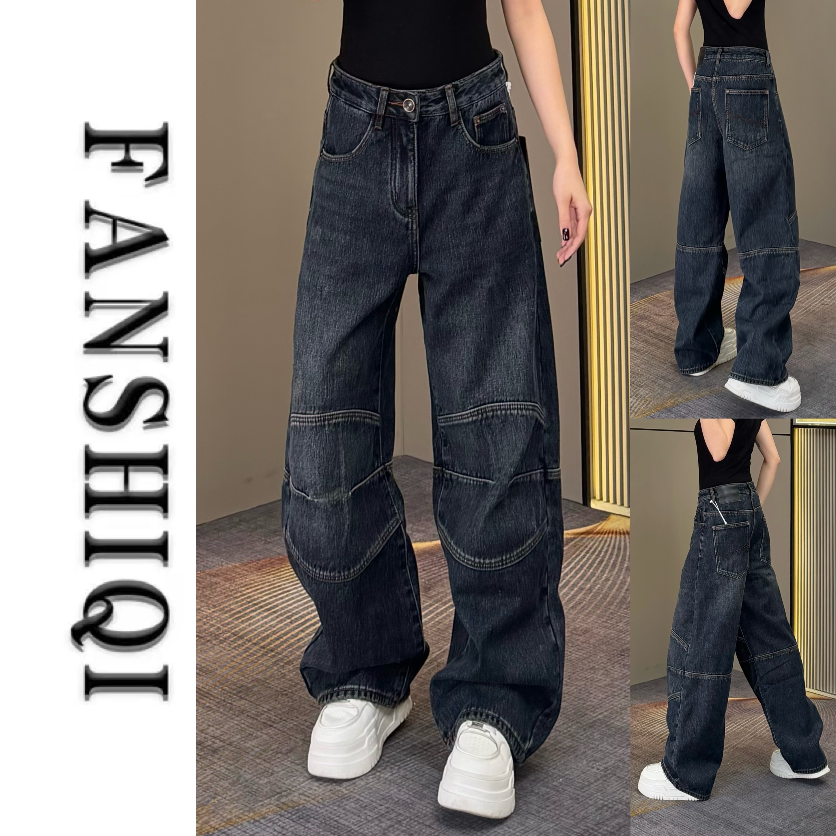 【凡仕奇】DSQ秋冬男士加绒棉黑蓝色阔腿牛仔裤百搭宽松大码牛仔裤