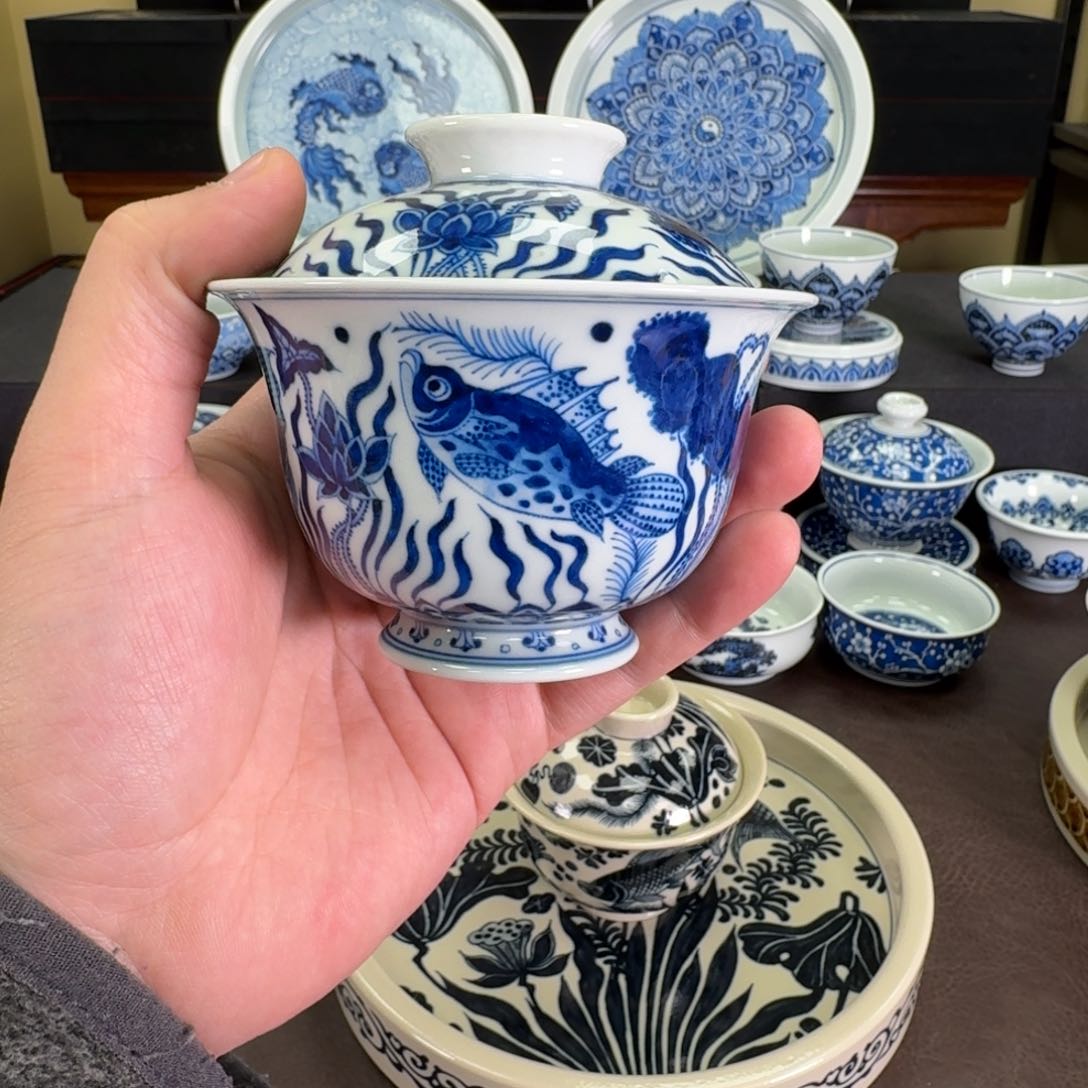 鱼藻纹盖碗羿器窑