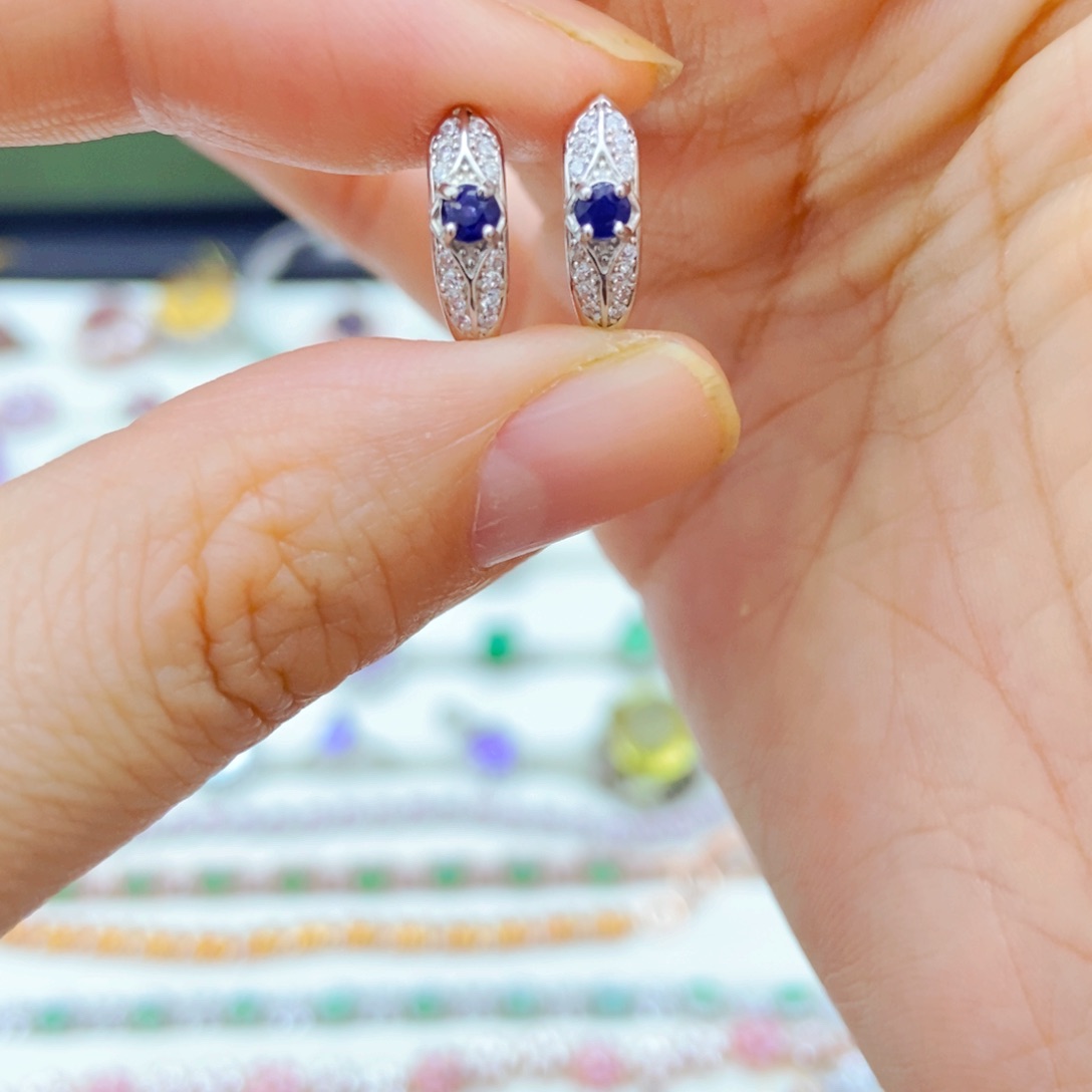 耳饰蓝宝石银S925镶嵌