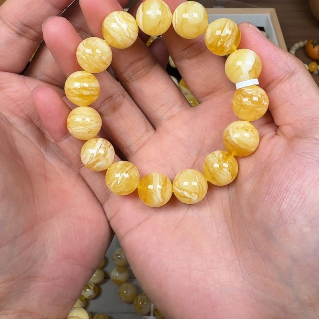 初***泱手链蜜蜡未镶嵌13橘低顺纹虎皮21.4克