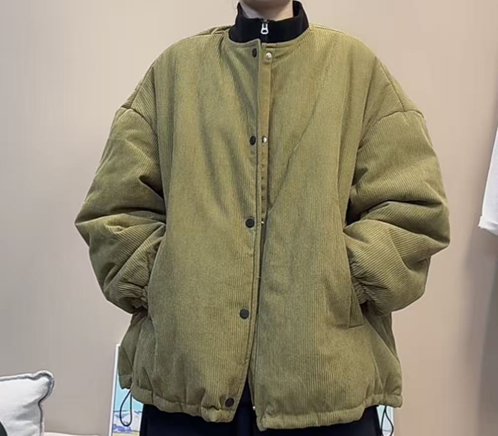 灯芯绒加棉棒球服外套棉衣女宽松