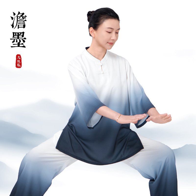 小和山太极服女2025新款洋气太极拳八段锦练功服男夏季薄短袖渐变