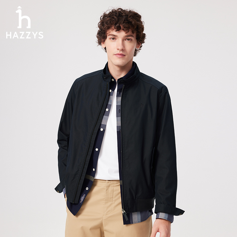 Hazzys哈吉斯春季男士立领夹克衫休闲外套潮流男装