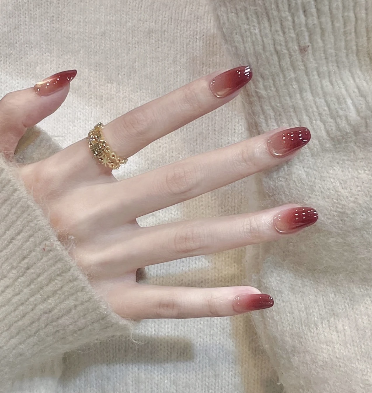 红茶纯手工显白渐变猫眼气质温柔穿戴美甲短椭圆