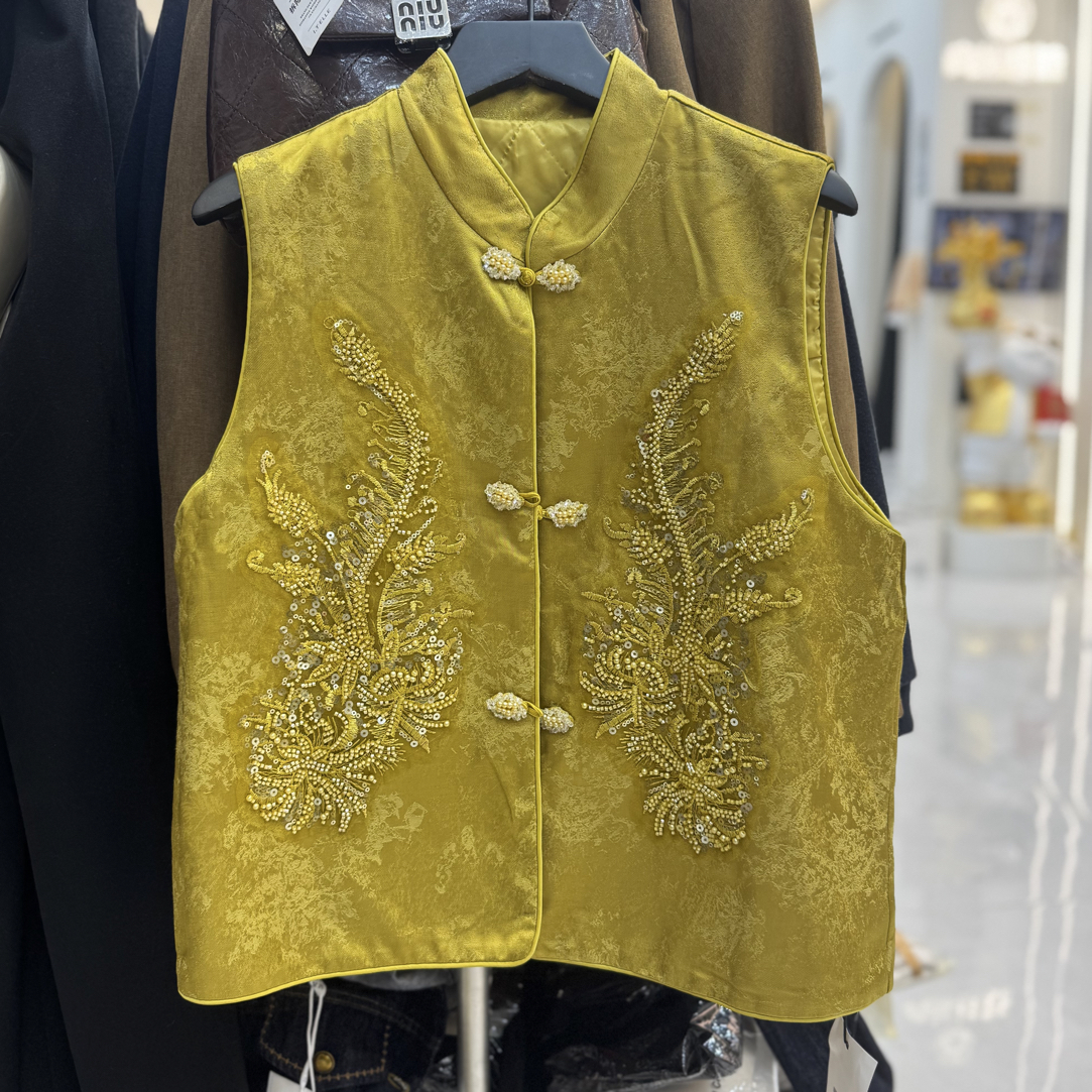 【海南肉丝】9175新中式重工立领钉珠国风马甲