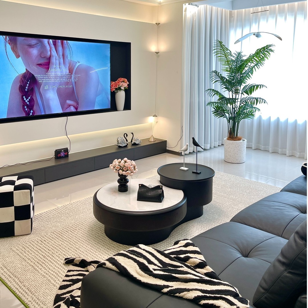 新款木纹圆形伸缩储物茶几客厅家用小户型高级感微晶石简约现代