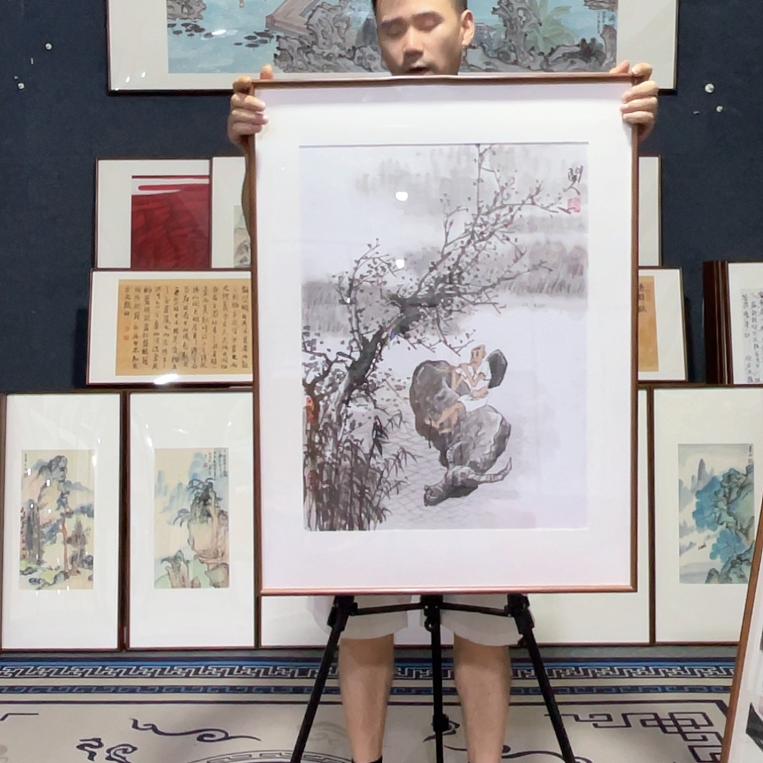国画手绘画作品带框80/60