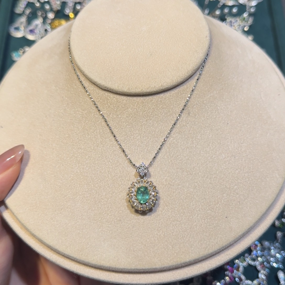 祖母绿吊坠(赠链)银S925镶嵌