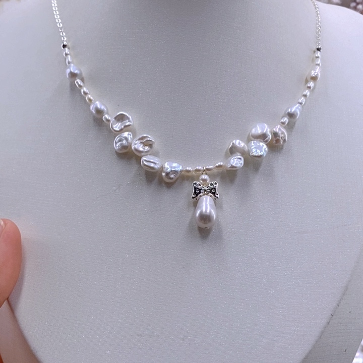 耳饰银S925镶嵌淡水珍珠项链