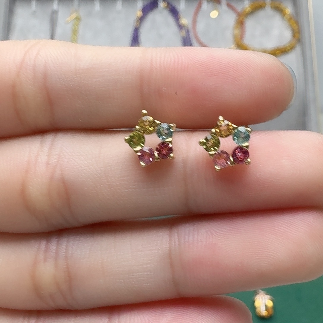 碧玺耳饰银S925镶嵌—-46