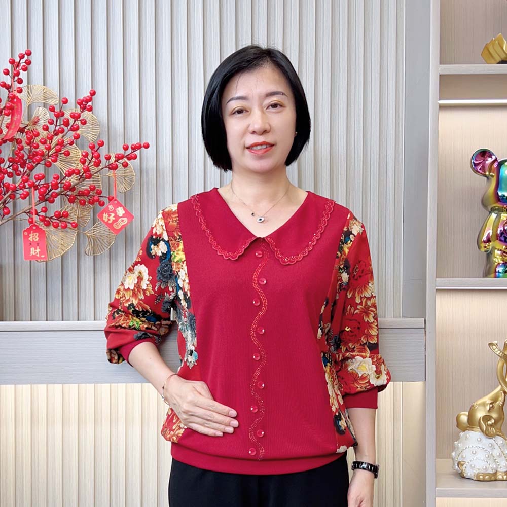 2025秋季新款时尚洋气百搭减龄宽松显瘦气质印花翻领中老年女装