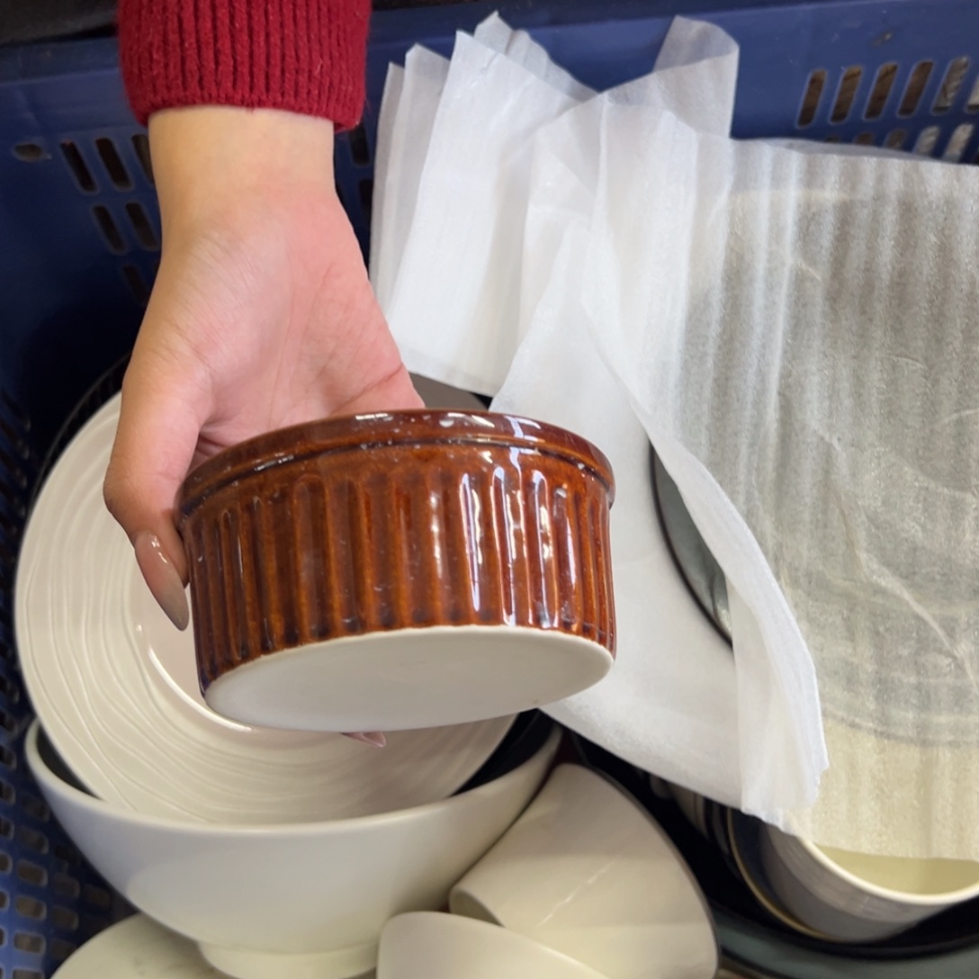 新骨瓷130瑕疵慎拍琥珀棕 罗马柱4.25寸碗