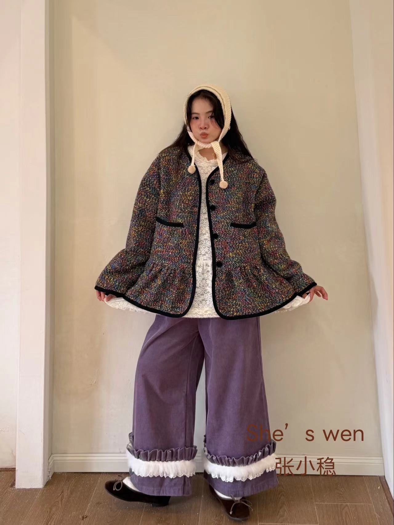 米多多  ZXW#7266#日系复古彩点外套
