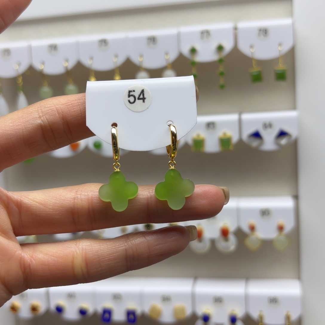 和田玉银S925镶嵌耳饰