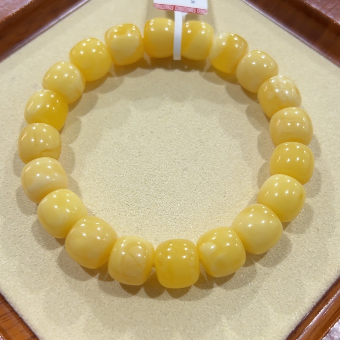 蜜蜡手链未镶嵌大****山11m满蜡奶黄微瑕