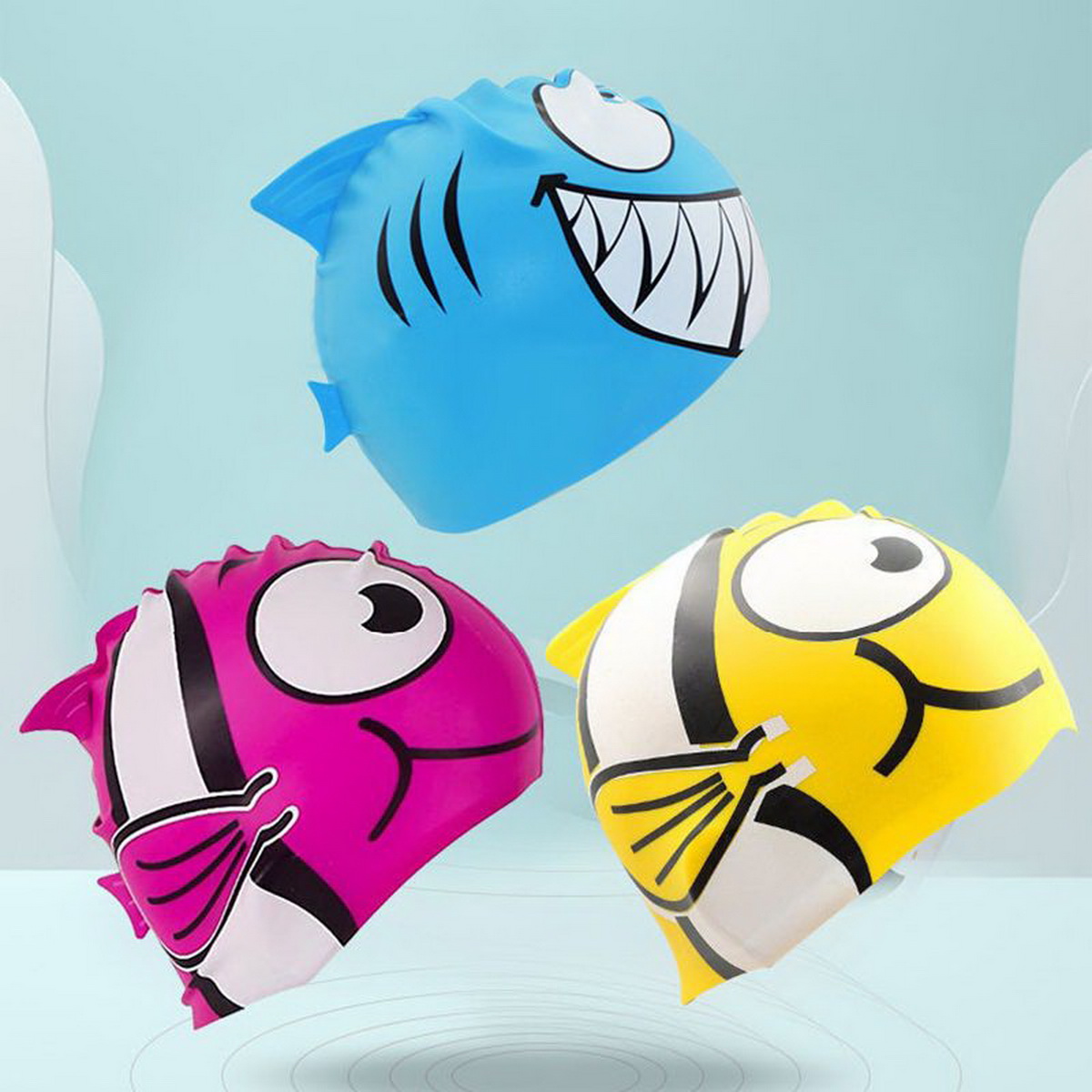 新款儿童泳帽卡通可爱防水不勒头护耳男女童3到15岁硅胶游泳帽