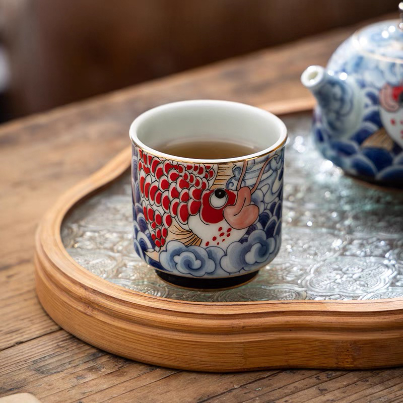 新中式直口杯锦鲤招财纳福对杯品茗杯主人杯高档陶瓷茶杯单杯礼盒