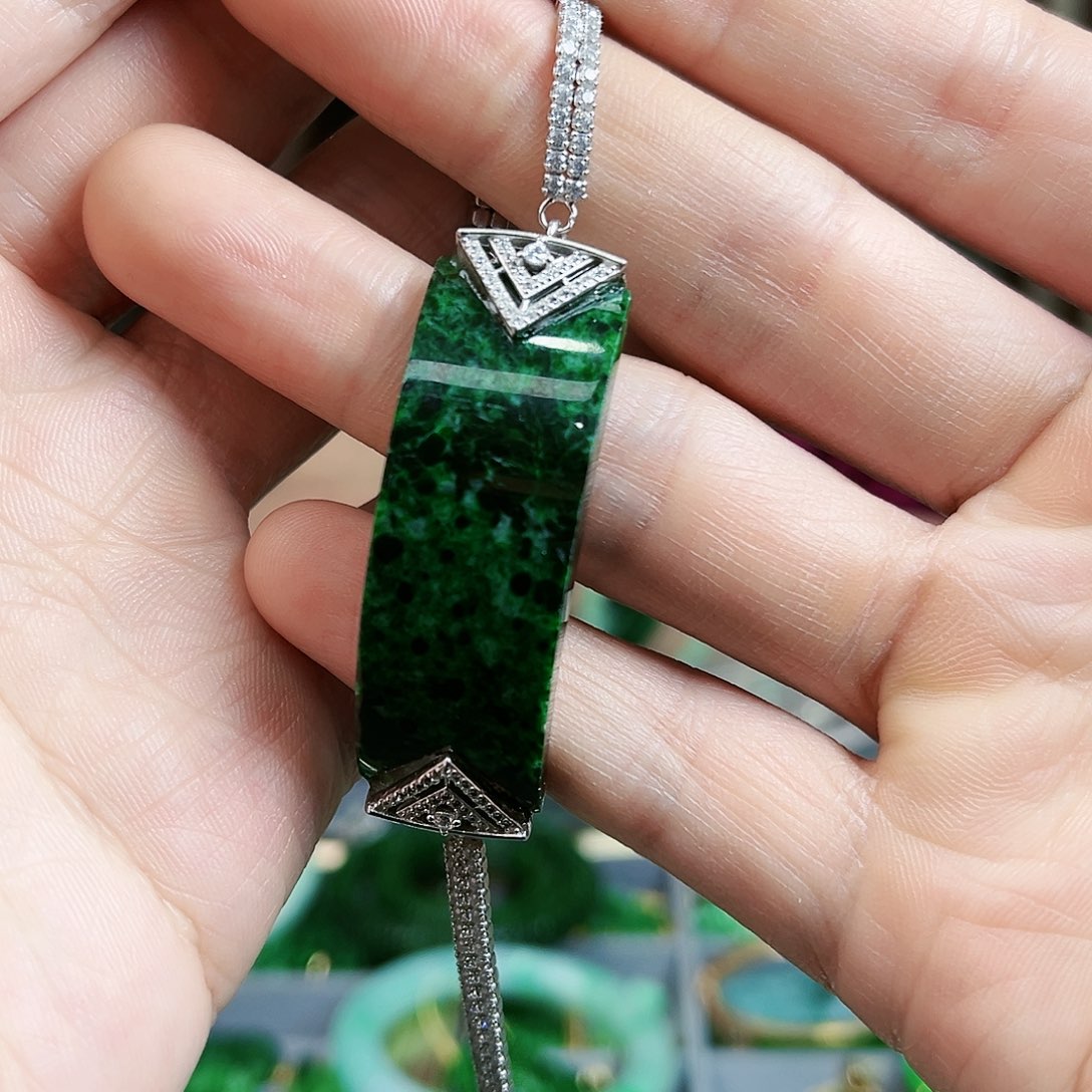 翡翠手链银S925镶嵌手链