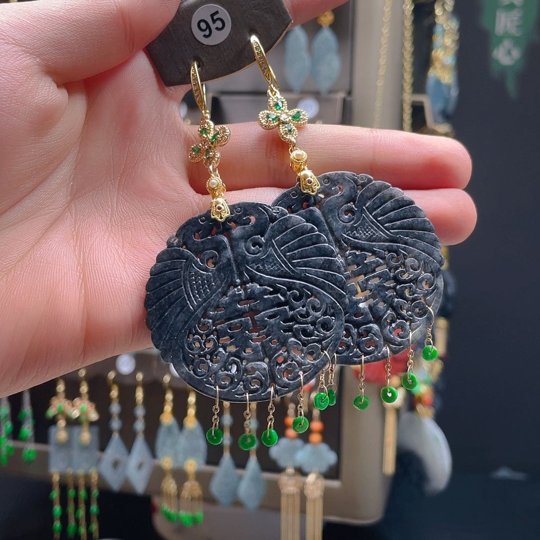 翡翠耳饰合金鸟****！翡翠