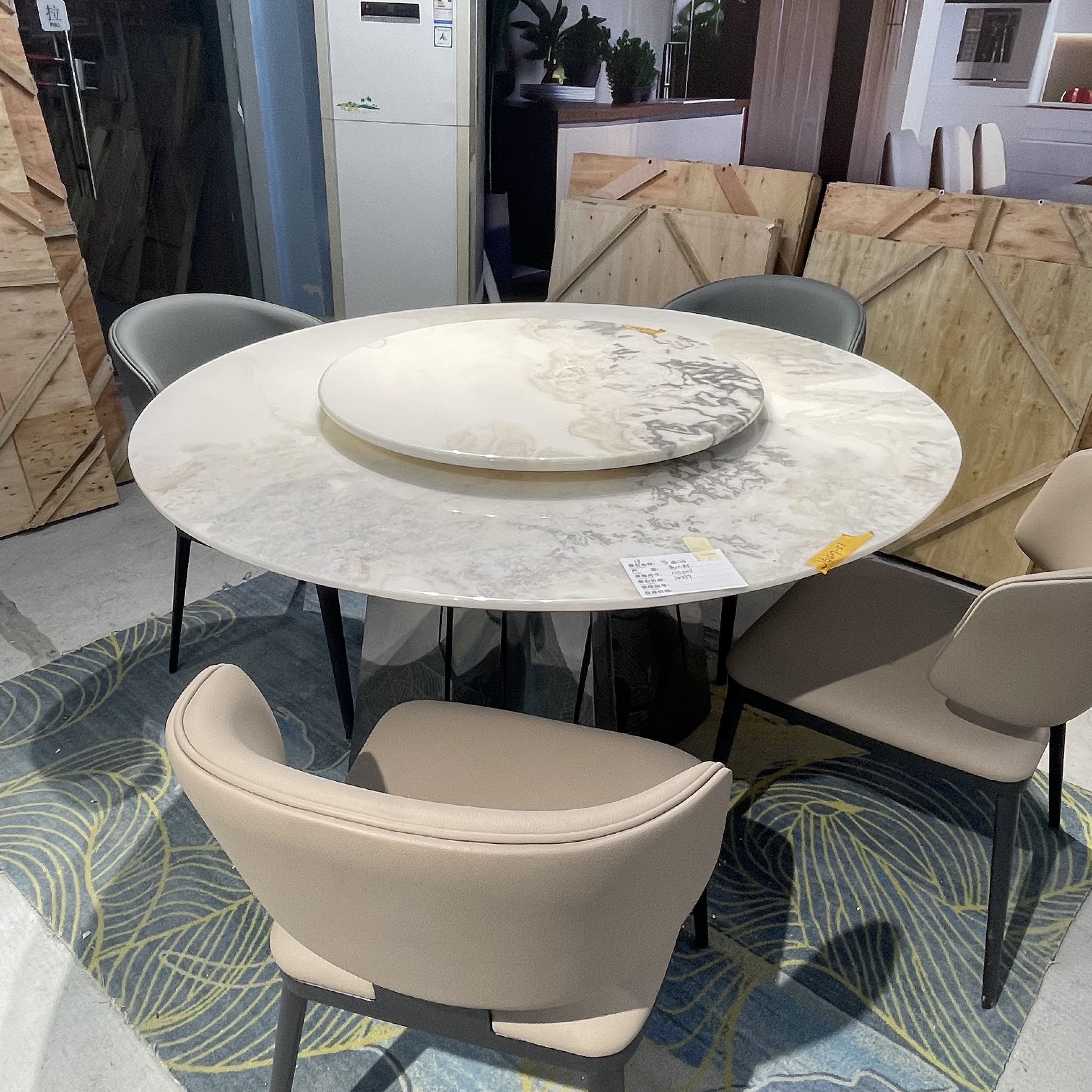 天然奢石餐桌黑钻芬迪白1.35米圆桌现货