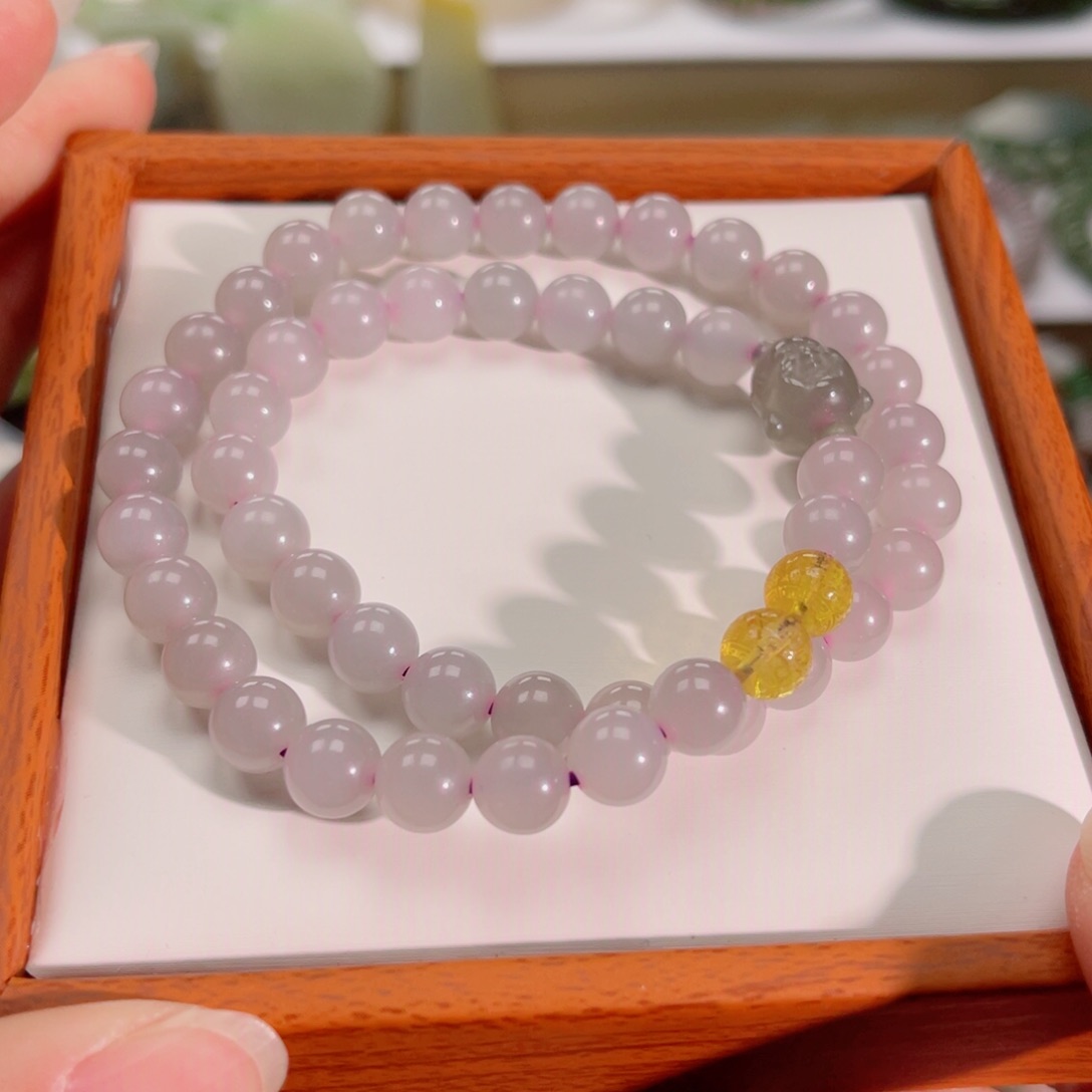 和田玉手链未镶嵌烟紫手链卡8