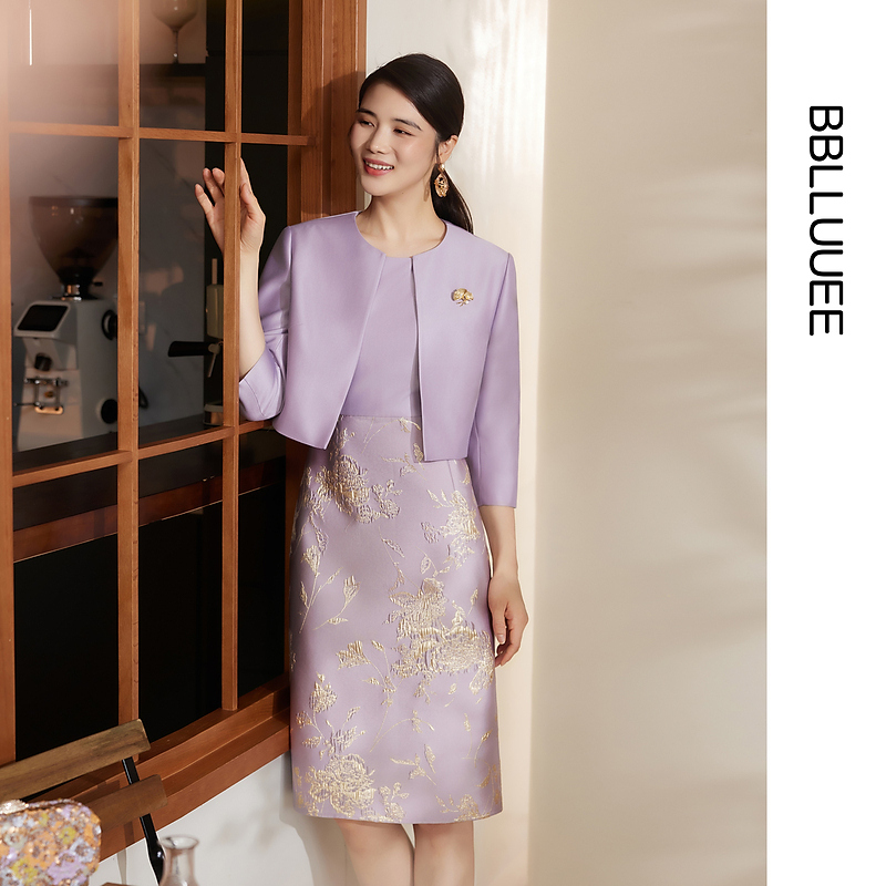 【轻礼服】BBLLUUEE/粉蓝衣橱2025秋装新款气质提花宴会礼服套装