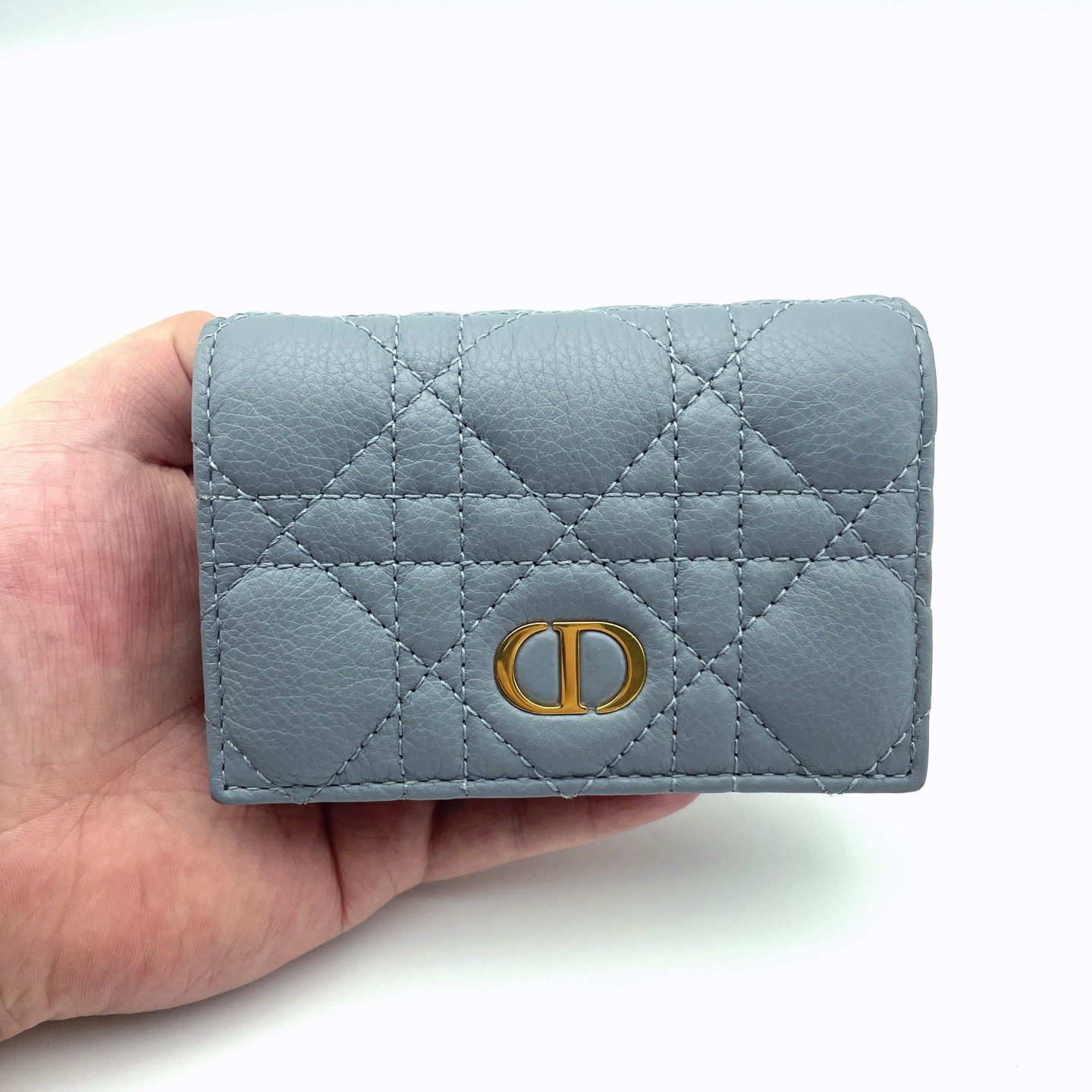 99新 DIOR/迪奥 99新Dior迪奥灰蓝色Caro绿色拉链卡包零钱包