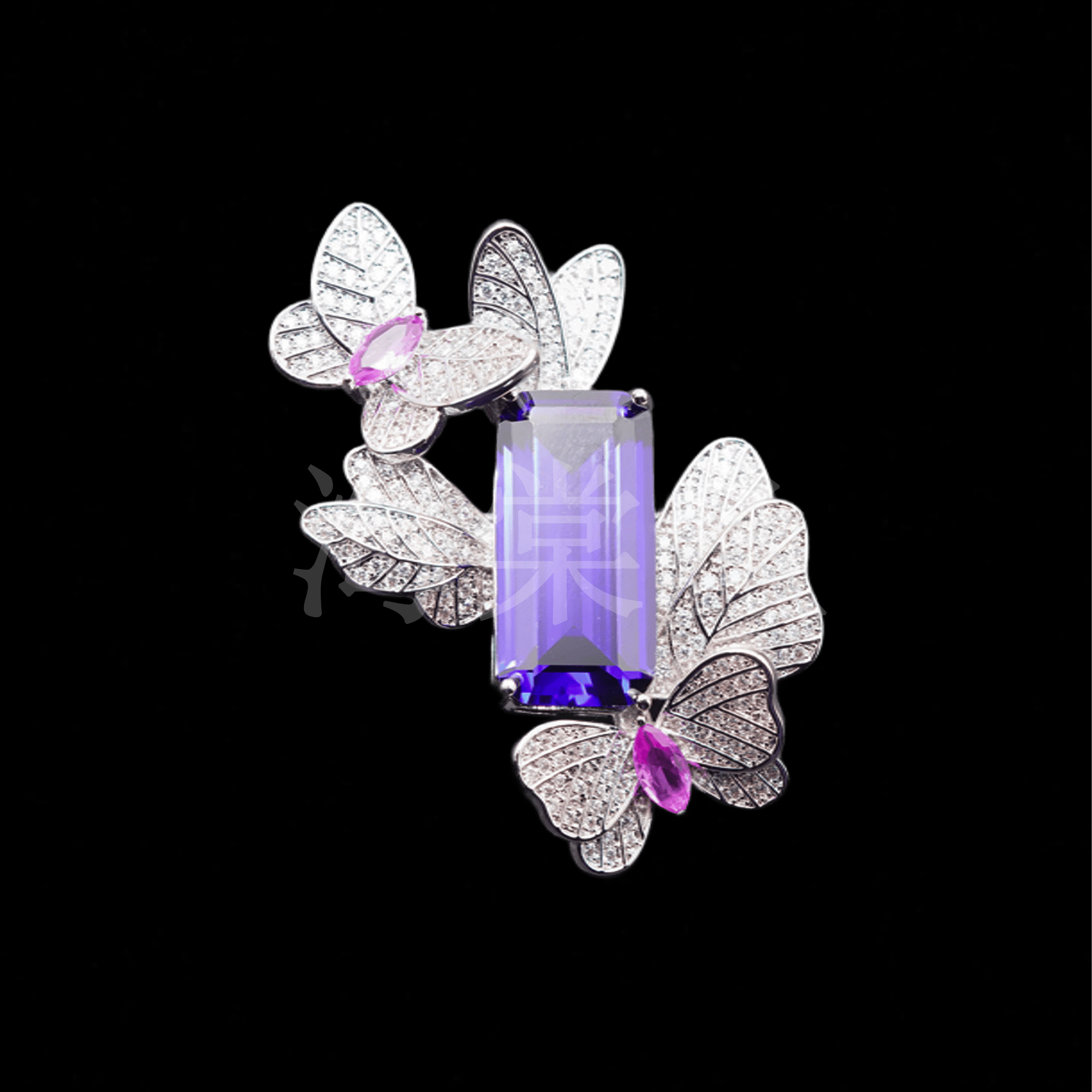 铜合金合成锆石胸针 时尚精致百搭紫色纷飞蝴蝶胸针5200