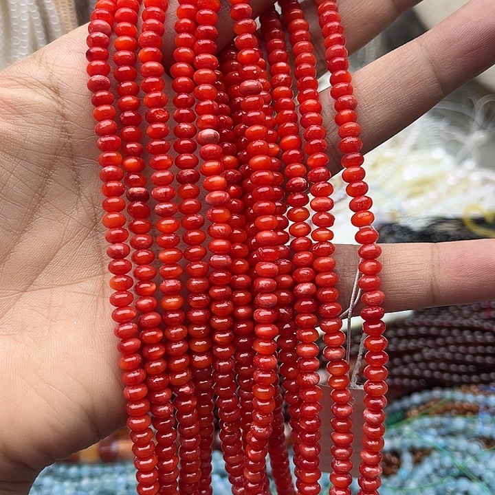 玛瑙/玉髓未镶嵌珠宝半成品一条5/3mm左右血贝算盘珠