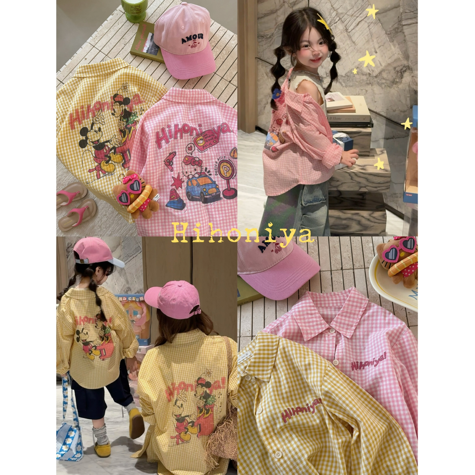 【糖果米奇】二十Hihoniya~2026春夏亲子甜美卡通米奇纯棉格子衬衫