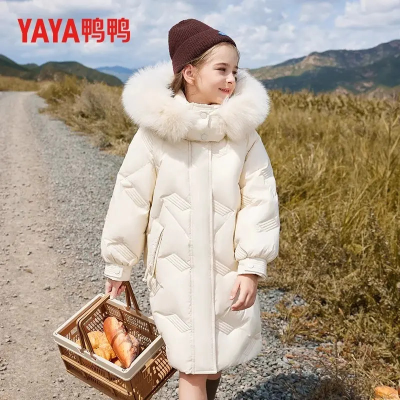 【轻暖·大毛领】/鸭鸭儿童羽绒服长款女童冬季保暖羽绒外套童装反季