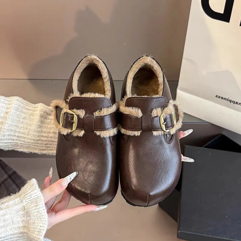 冬季新款内增高厚底加绒皮面勃肯鞋保暖百搭棉鞋
