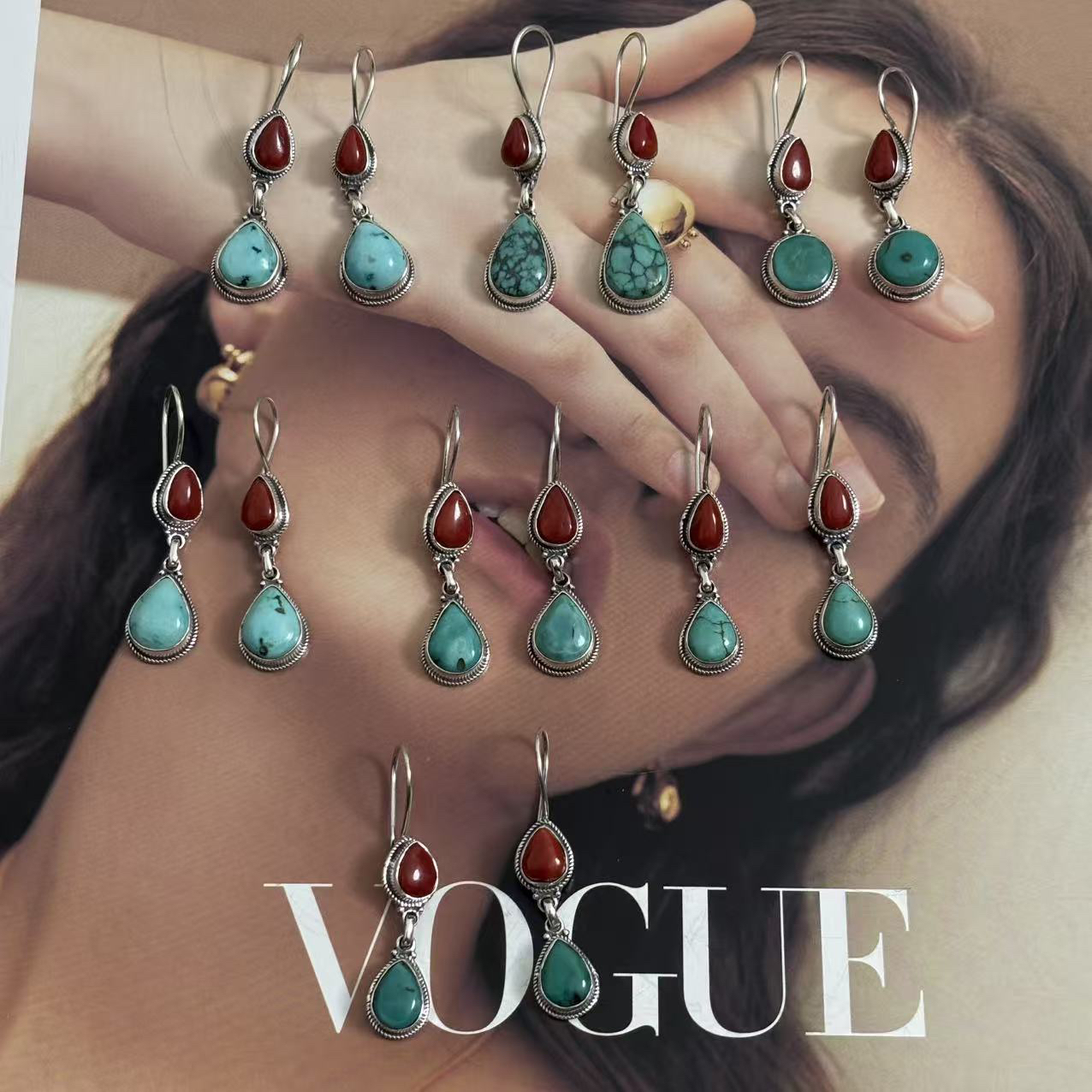 925银耳饰 【松秀饰品】925银耳坠 镶嵌珊珊松松 复古款 个性民族风