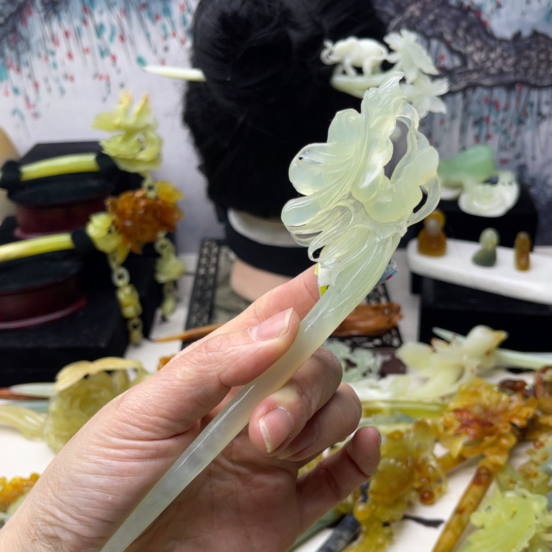 【闪购商品】蛇纹石玉发饰合金