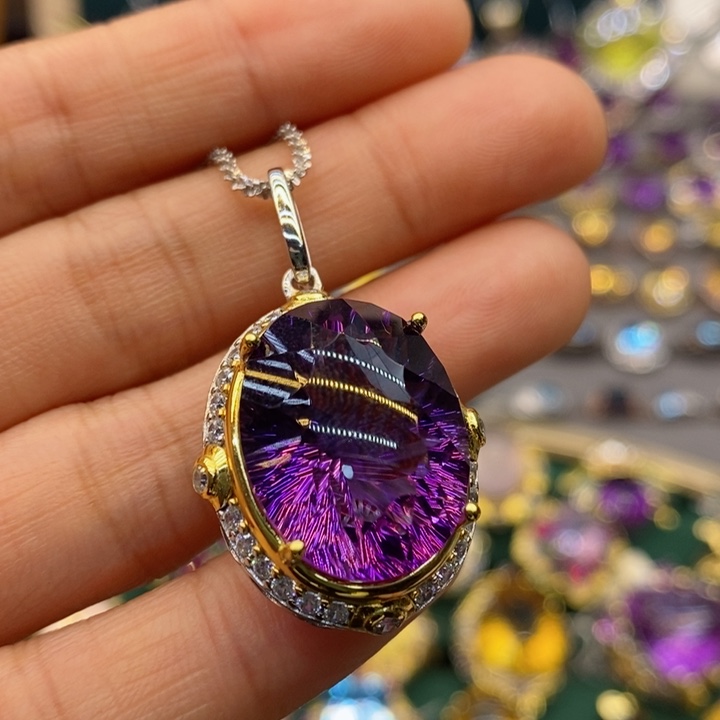 水晶颈饰银S925镶嵌美*纪天然水晶吊坠