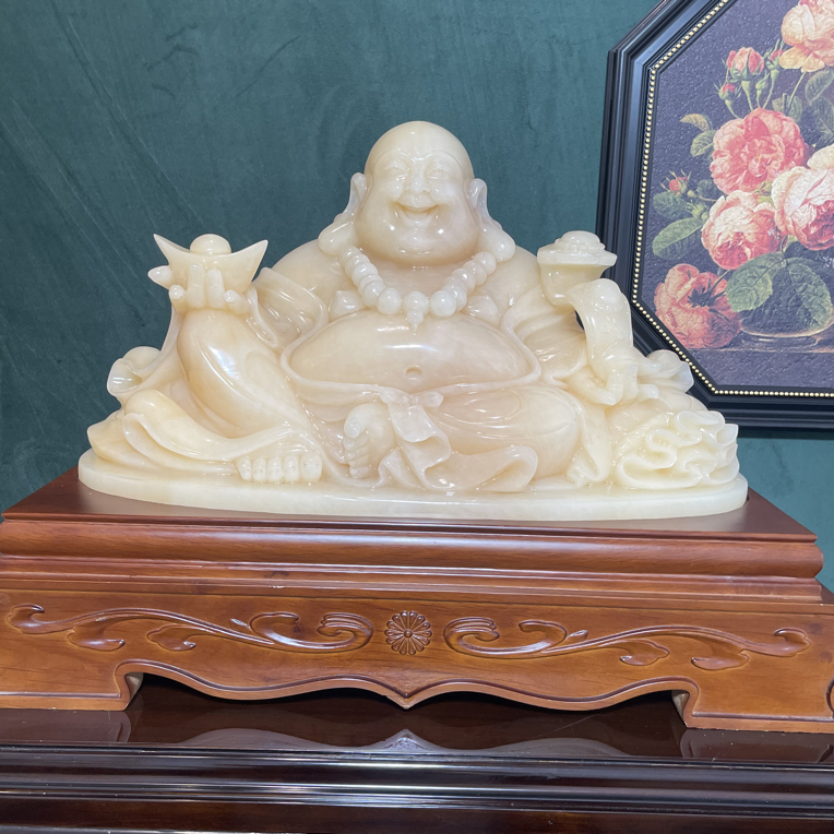 手工雕刻中式玉石弥勒居家商务装饰摆件