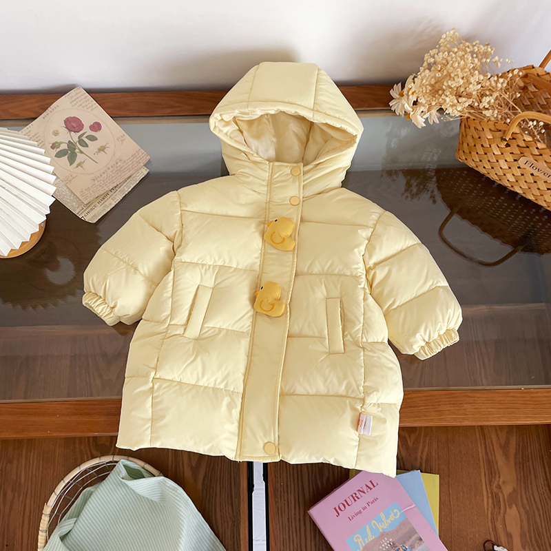 【现货】DW259893冬季女童羽绒服90白鸭绒中长款女宝连帽外套冬装