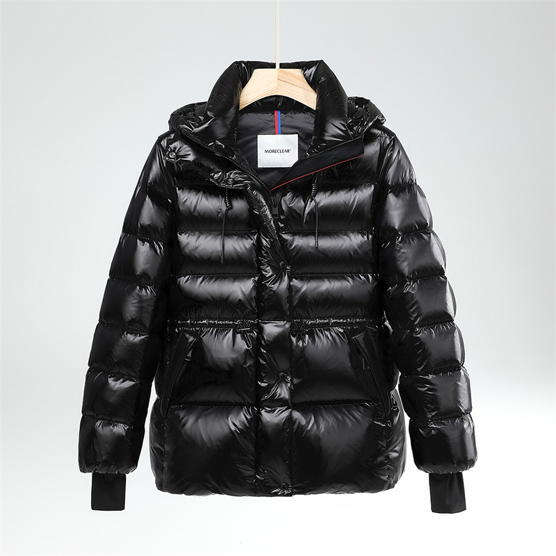 蒙口金领羽绒服玛雅2025新款亮面收腰女士小蛮腰修身连帽外套鹅绒