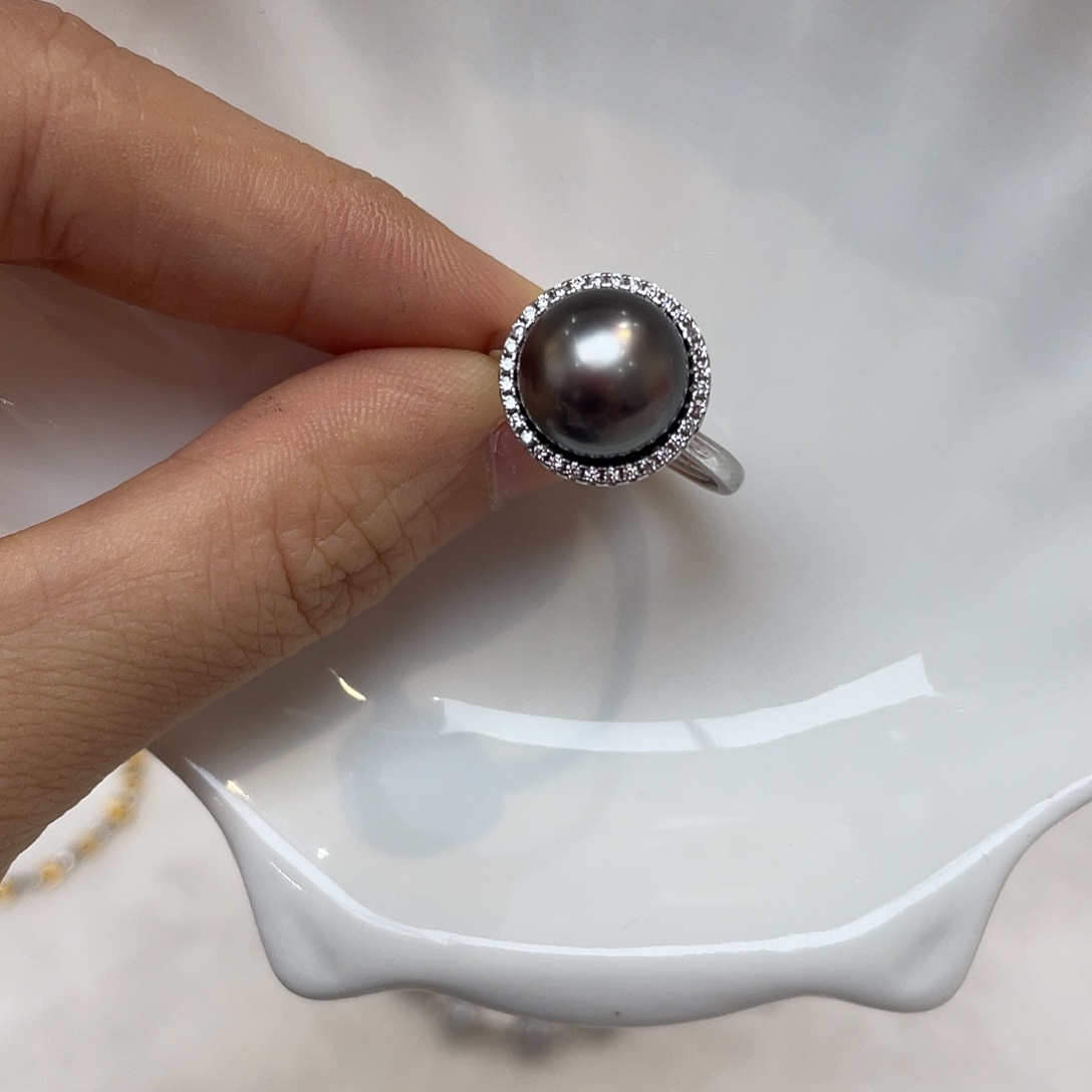 银S925镶嵌戒圈海水珍珠