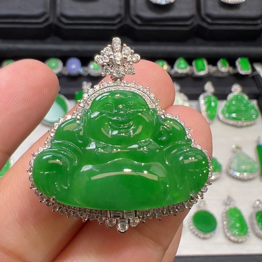 翡翠吊坠(不含链)18K金镶嵌