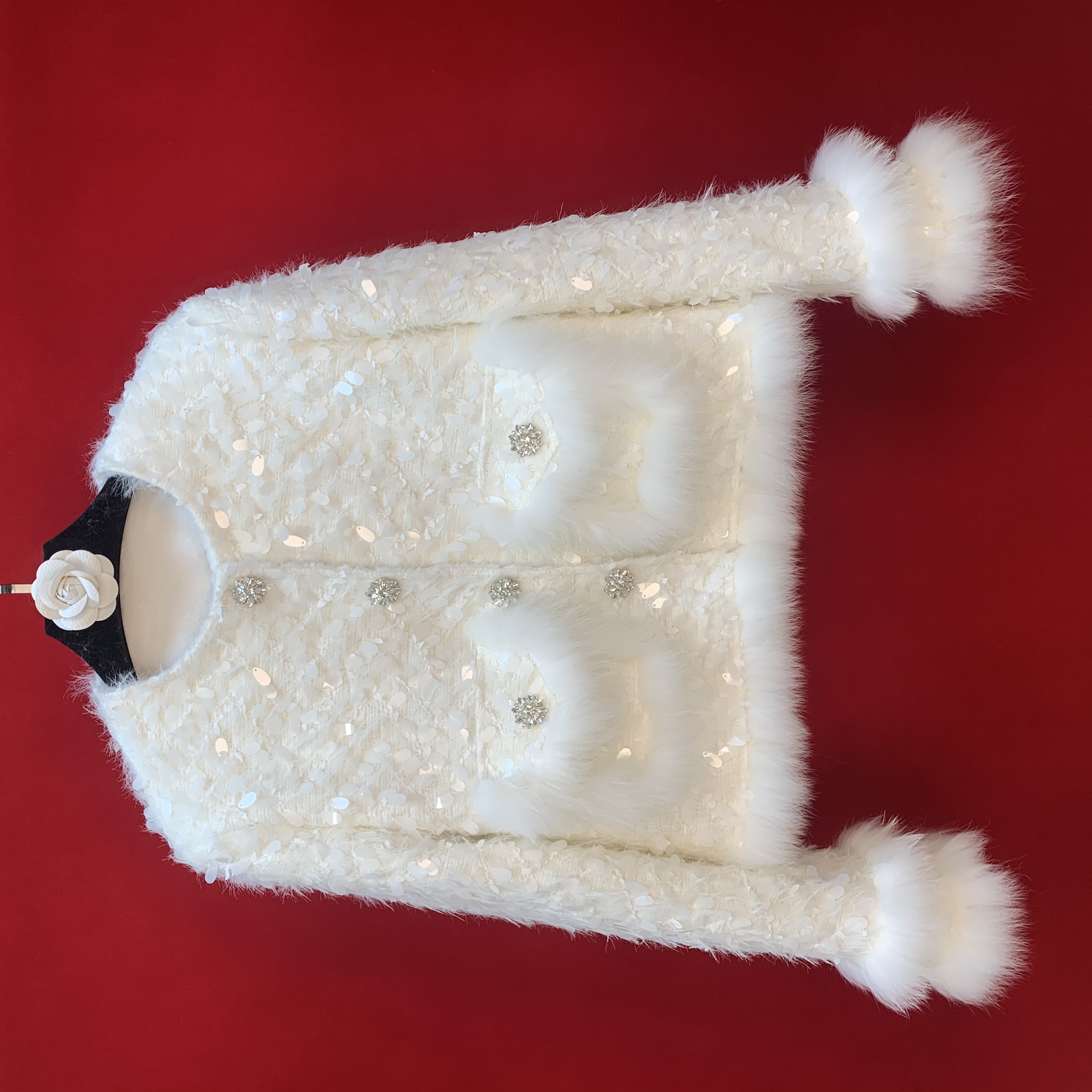 冬季加棉【雪空灵】白色法式轻奢重工高级感小香风毛毛外套上衣女