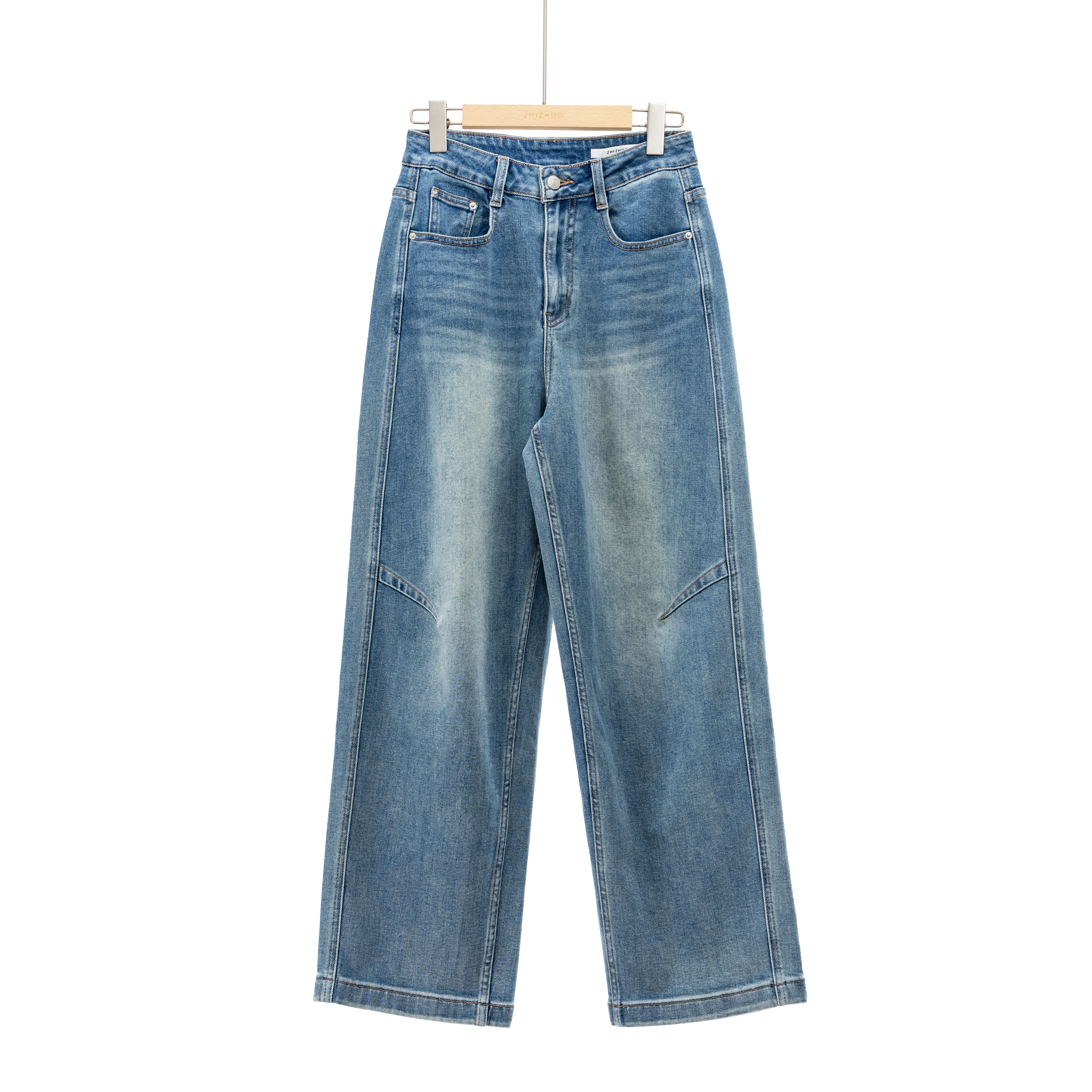 街头引力 百搭流行宽松剪裁设计镰刀牛仔裤